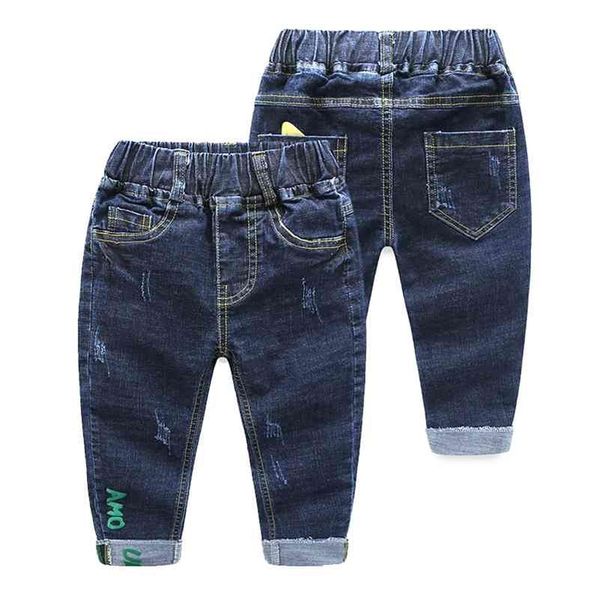 

spring autumn 2-12 years teenage student elastic letter child trousers baby long pants denim blue kids jeans for boys 210701