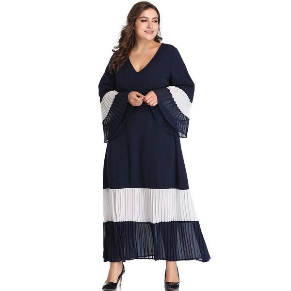 

plus size dresses birthday maxi for women party pleated dress long sleeve t elegant chiffon vintage wholesale drop, Black