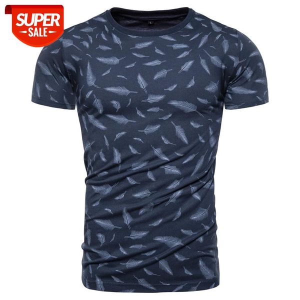 

2020 new summer 100% cotton feather print t-shirt men sporting gym clothing o-neck elasticity men t shirt quality tshirt #pi0p, White;black