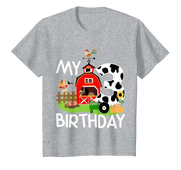 

kids 3rd birthday shirt farm tractor pig horse cow chicken cat, White;black