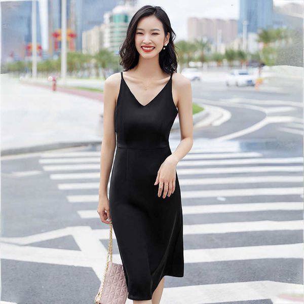 

chiff suspender dr's style in autumn v-neck sleevels suit with bottom skirt inside and medium length on the outside, Black;gray