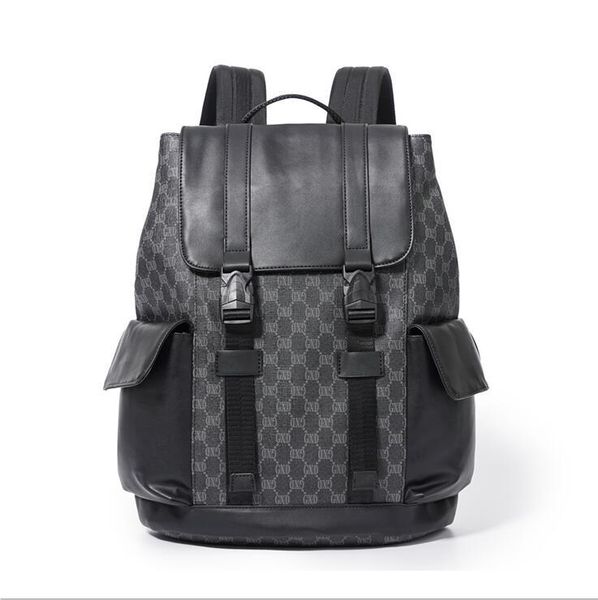 

men brand shoulder bag street trend plaid leisure backpack large contrast leather handbag outdoor travel pocket decoration student backpacks
