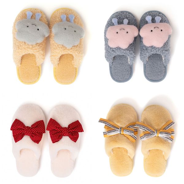 

girl shoes bowknot autumn winter clouds cute home cotton slipper pink grey women warm breathable fashion all inclusive plush slippers 36-41