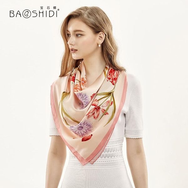 

scarves [baoshidi] 2021 arrival 100% satin silk 90*90 square scarf women, original design, elegant lady hijab, Blue;gray