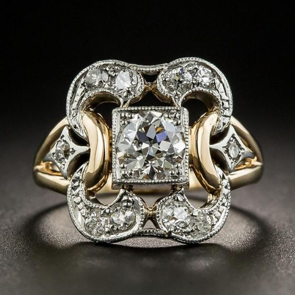 

wedding rings cute female white crystal stone ring luxury gold silver color for women dainty hollow square engagement, Slivery;golden