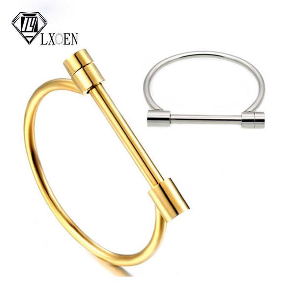 

lxoen new fashion titanium stainless steel bangles nail shape cuff bracelets bangle for women baguette indian jewelry pulseiras q0719, Black