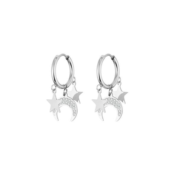 

hoop & huggie moon star pendant hoops earrings for women stainless steel drop female trendy earring gift wife jewelry 2021, Golden;silver