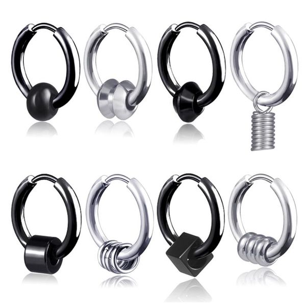 

hoop & huggie 1 piece hip hop punk personality small earrings for men stainless steel circle jewellery, Golden;silver
