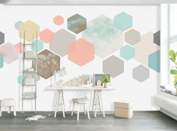 

wallpapers bacal papel de parede modern 3d wallpaper mural minimalist mottled hexagonal pink geometry living room tv background wall pape