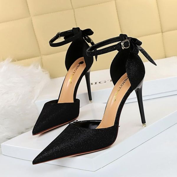 

dress shoes high-heeled pumps pointed toe bow sandals women size 34-43, Black
