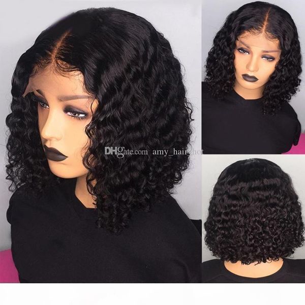 

short bob glueless lace front wigs for women natural curl peruvian virgin human hair wigs with baby hair 14 inch black lace wigs, Black;brown
