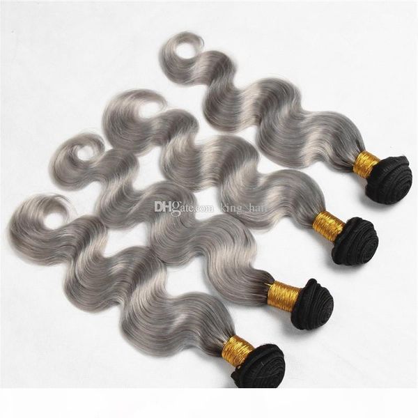 

unprocessed 4pcs silver grey ombre hair extensions #1b grey body wave 9a peruvian virgin human hair weaves price ombre hair bundles, Black