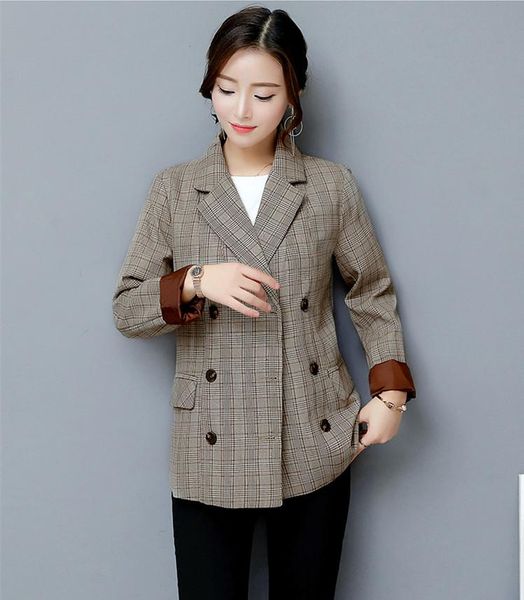 

women's suits & blazers women plaid blazer autumn winter casual female long sleeve double breasted vintage suit jacket office ladies ou, White;black