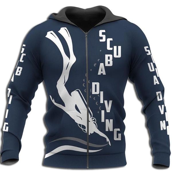 

men's hoodies & sweatshirts scuba diving art 3d full printed zipper men and women autumn/winter fashion casual jacket hip hop llj019, Black