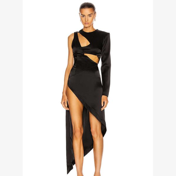 Ocstrade Bodycon Elbise Moda Dikiş Siyah Yaz Kadın Seksi Tek Omuz Gece Kulübü Parti ES 210527