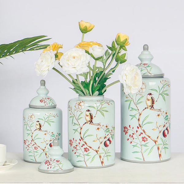 

vases simple luxury flower and bird ceramic decoration pot home living room model wine cabinet crafts gift