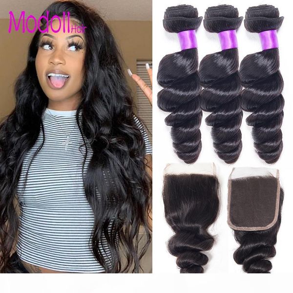

malaysian loose wave virgin hair 3 4 bundles with closure 100% human remy hair weave bundles with baby hair closure, Black;brown