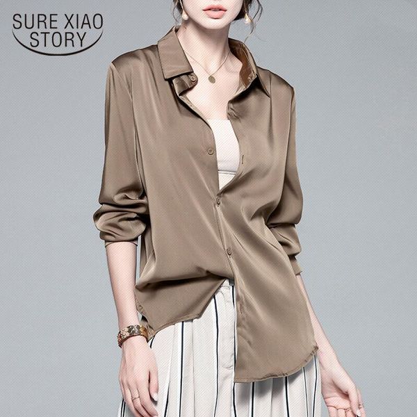 

women's blouses & shirts loose satin office lady elegant fashion white shirt 2021 spring long sleeve blusas 12607