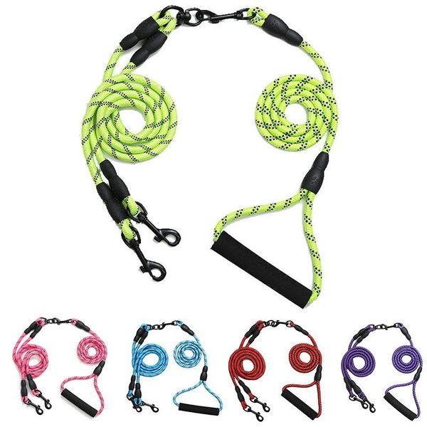 

dog collar and leash set 2 two dogs leash rope walking training luminous twin lead durable nylon easy to disassemble dogs