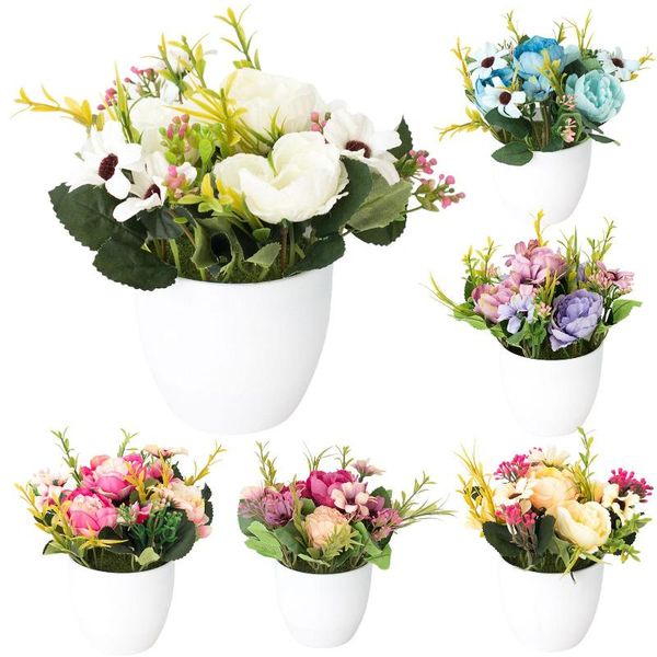 

decorative flowers & wreaths artificial chrysanthemum peony flower bonsai lifelike green leave plant potted ornaments home office deskde