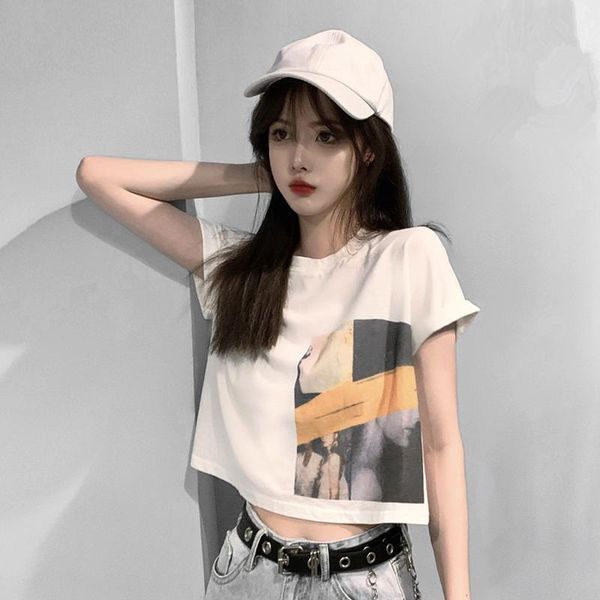 

women's t-shirt graphic short sleeve plus size women crop t shirt cute aesthetic summer korean fashion print tee cropped, White
