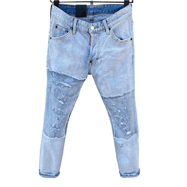 

men's jeans italian fashion stard2 four seasons denim perforated paint slim blue elastic straight leg pants high quality