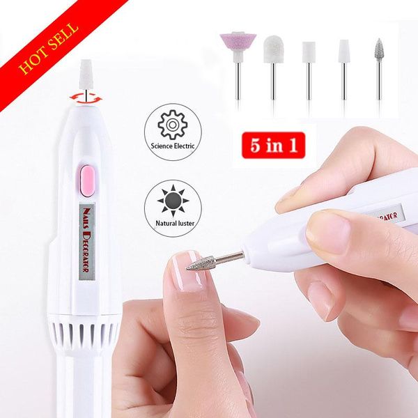 

nail drill & accessories 8pcs/set portable electric machine 5 in 1 home use manicure file grinding burnishing polisher kits