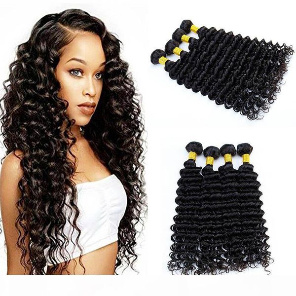 

deep wave 4 bundles brazilian peruvian malaysian unprocessed virgin human hair weave 4 wefts 100g pcs natural black can be dyed and permed