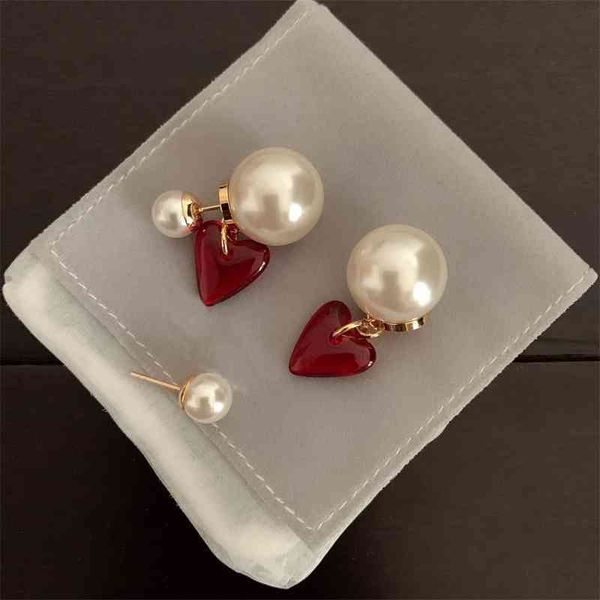 

75%off outlet new family love austria red heart women brass pearl earrings s0xl, Silver