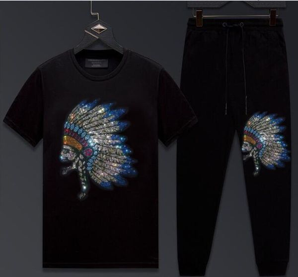 

men's tracksuits clothing fashion tracksuit casual sportsuit men short sleeve sportswear rhinestones set, Gray