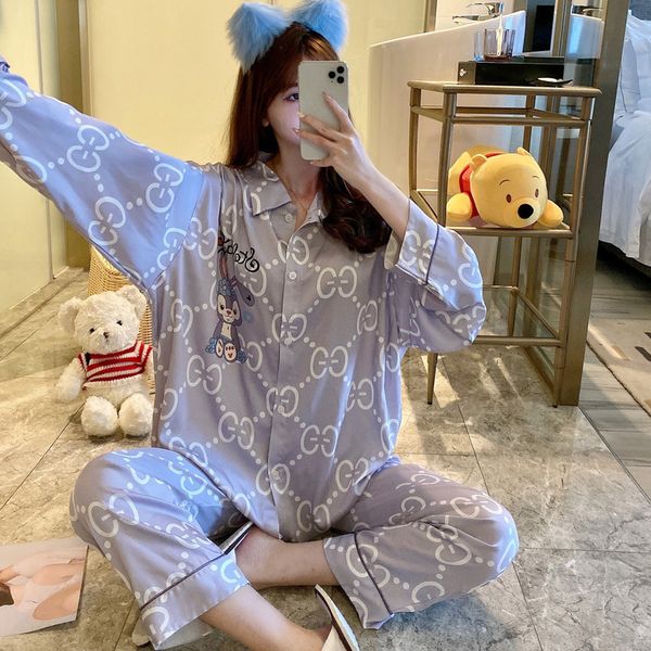 

70% off pajamas spring and autumn new style long sleeve women's clothes net red two-piece suit, Black