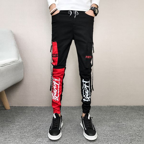 

new primavera vero nova moda 2021 lado bolso harem calas roupas masculinas streetwear ajuste fino casual joggers preto hip hop 33 tff1, Black