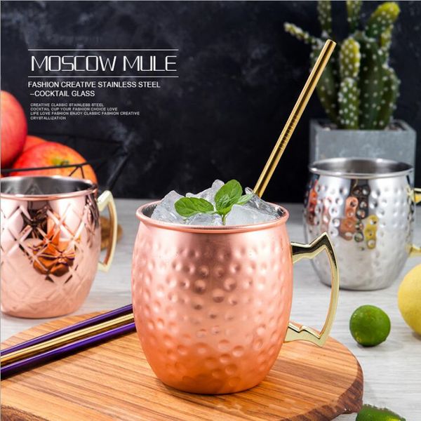 Boccale Moscow Mule Bicchiere da birra in acciaio inossidabile Boccale in rame argento oro rosa Boccale in rame martellato Bar Bicchieri per bevande Bicchieri per bevande ZZC7708