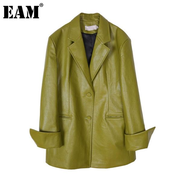 

women's jackets [eam] loose fit green pu leather big size jacket lapel long sleeve women coat fashion tide spring autumn 2021 1da467, Black;brown