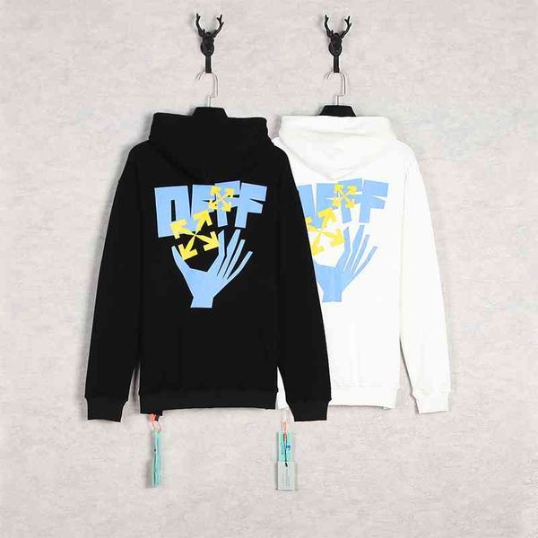 

autumn winter 2021 off palm square letter pattern hooded for men and women, Black