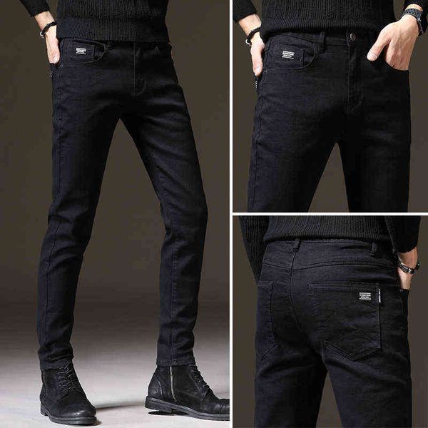 

men's jeans 2021 autumn winter jeans korean fashion brand youth slim fit elastic leggings casual pants men's, Blue
