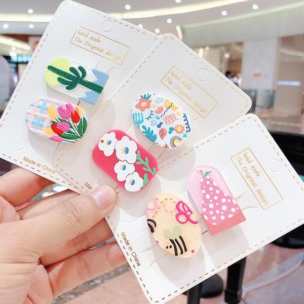 

hair accessories 2pcs set 2021 small cute print fruit flowers candy color pink baby girl clips princess fairy hairpins, Slivery;white