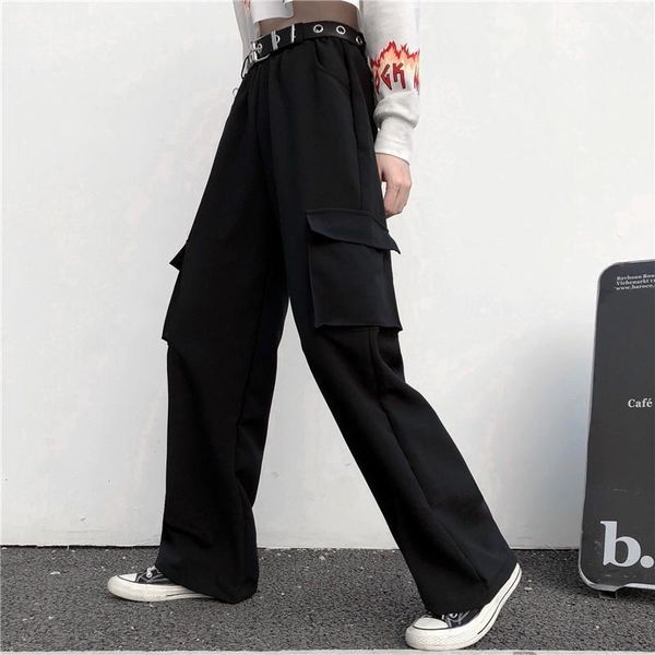 

women's pants & capris high waist loose retro casual, Black;white