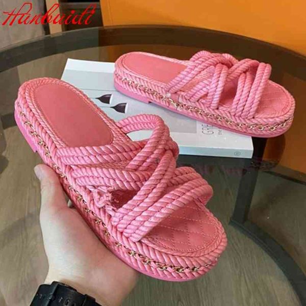 

75% off factory outlet sale hemp rope summer slippers fashion chian weave mules runway outfit beach sandals flats party dress shoes women 20, Black