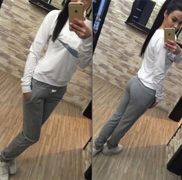 

4 colors 2020 winter tracksuit women clothing hoodies set letter print casual long sleeve sport suit costumes sweatshirt+pants, Gray