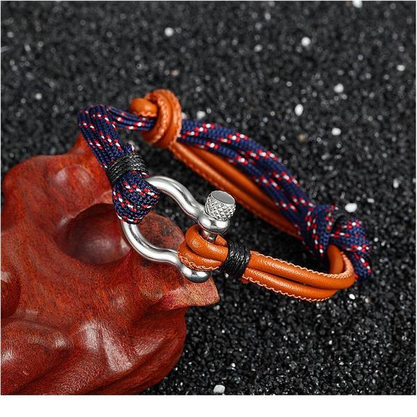 

new arrival fashion jewelry navy style sport camping parachute cord survival bracelet men with stainless steel shackl jllegb