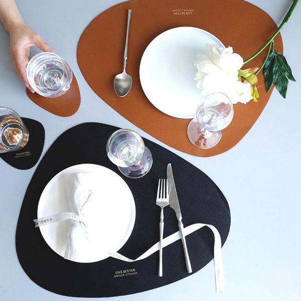 

table runner 1 set tableware pad european-style pu leather placemat heat insulation non-slip mat for dining