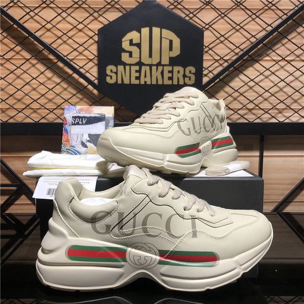 

men women gucci casual shoes bee genuine leather sneaker embroidery classic trainers lover mens womens sport rhyton vintage trainer sneakers, Black