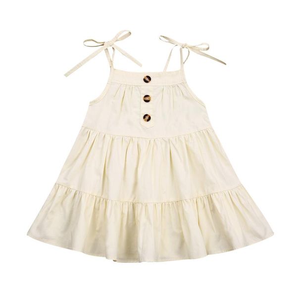 

girl's dresses 2021 summer baby girls dress infant shoulder strap solid color sling button decoration cake layered for children 0-5year, Red;yellow