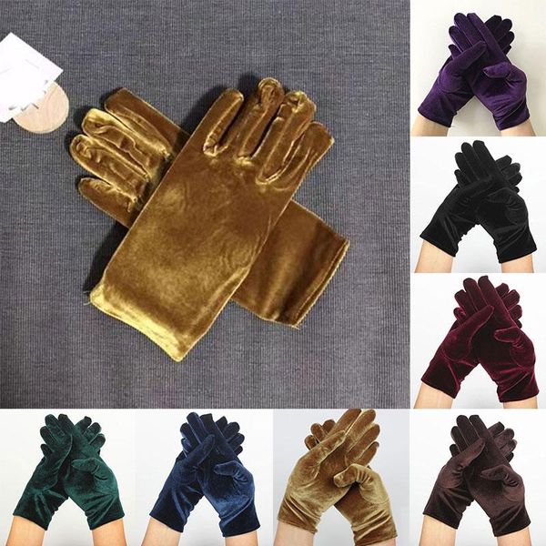 

five fingers gloves 1 pairs full finger solid color etiquette cycling handmade mittens soft elastic hand warmer gold velvet for women, Blue;gray