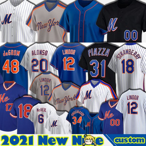 

12 francisco lindor jersey new 48 jacob degrom baseball darryl york strawberry pete alonso mike piazza jeff mcneil noah syndergaard custom, Blue;black