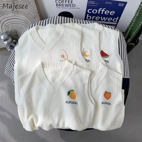 

men's vests sweater vest men cartoon-embroidery stylish korean loose casual fashion sweaters teens fresh all-match ins spring-autumn v-, Black;white