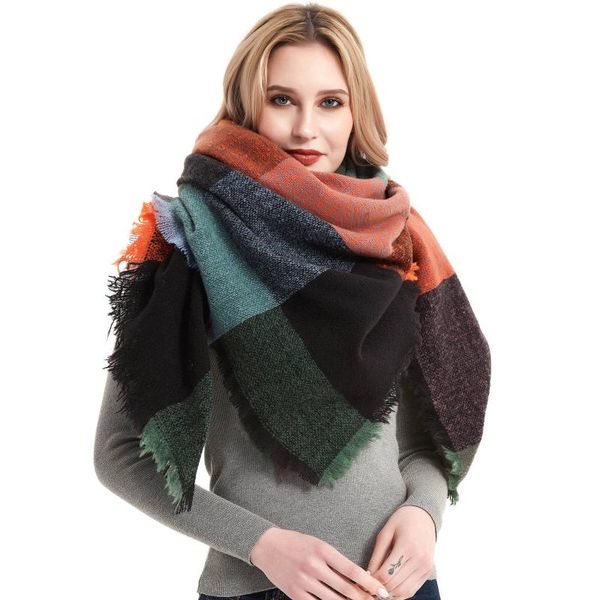 

scarves 2021 women cashmere winter scarf knit pashmina bandana plaid female warm triangle blanket shawls and wraps, Blue;gray