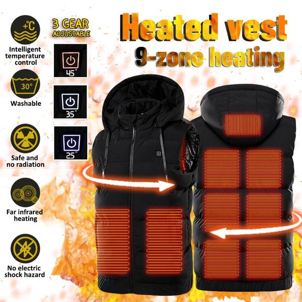 

rain wear on salling 9 heating pads winter outdoor men's electric heated vest lightweight waistcoat usb warm jacket