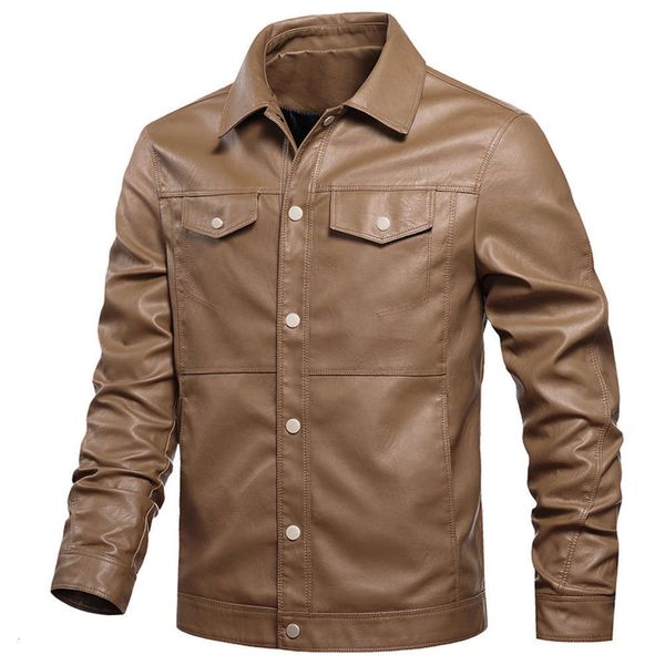 

new autumn 2020 men's lapel pu motorcycle leather jacketwinter, Black;brown